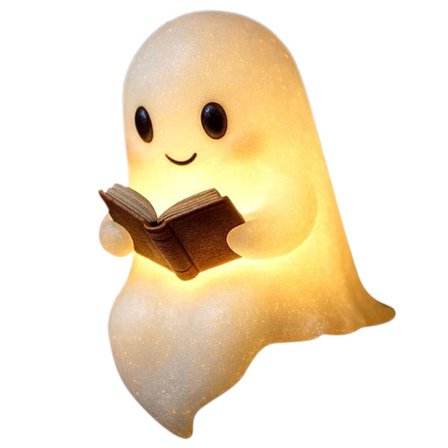 Spøgelser der læser boglampe, uhyggelige LED-spøgelser der læser en bog, sødt spøgelsesnatlys til Halloween-dekoration