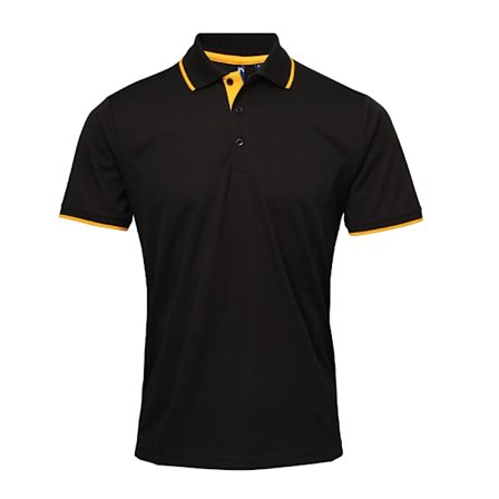 Premier Mens Coolchecker Contrast Pique Polo Shirt 3XL Svart/Solros