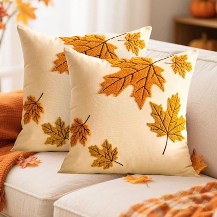 Dekorative høstputetrekk 45x45 cm 1/2-pakning Rutete Gresskar Lønneblad Stue Sofa_OF