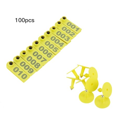 1-100 nummer plastik husdyr øremærke dyr tag til ged får gris (gul)