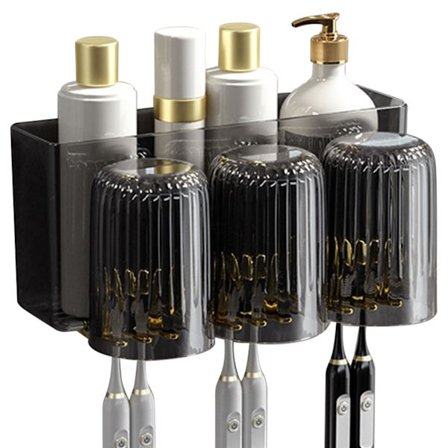 Veggmontert Tannbørsteholder 3 Kopp Svart Hygienisk Bærekraftig Baderom Oppbevaringsorganisator