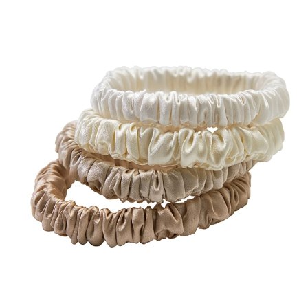 Lenoites Mulberry Silk Skinny Scrunchies White, Cream White, Beige, Light Brown, Hår, Hårpynt, Scrunchies