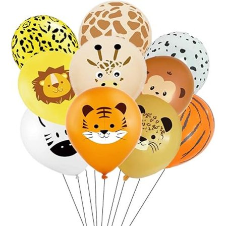 Djungelens ville dyreballonger - 10 12-tommers lateksballonger med dyremotiv for bursdagsfestdekorasjoner med jungeltema.