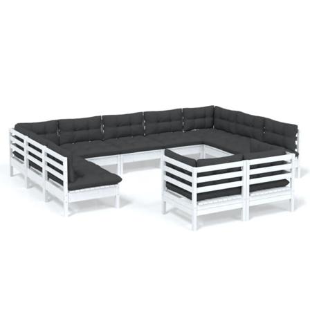 Vidaxl Loungegrupp Med Dynor 11 Delar Vit Massiv Furu Vit