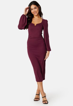 BUBBLEROOM Square V-neck Puff Sleeve Midi Dress Klær