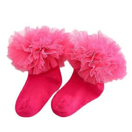 1 Par Blondesokker Flæseblondekant Skridsikre Bomuldsstrømper til Små Pigebørn Dans_Specielle gaver pink