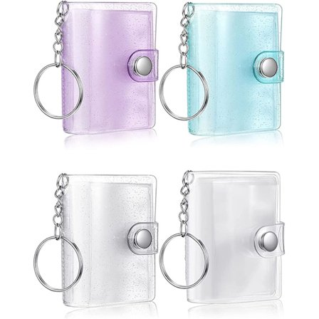 Paket med 4 mini-nyckelringsfotoalbum, små, rymmer 20 foton, 2 tum, bärbara fotoalbum