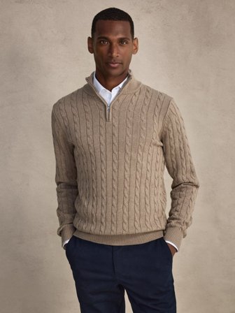 John Henric Men's Sand Half-Zip Pullover Regular Fit Size M