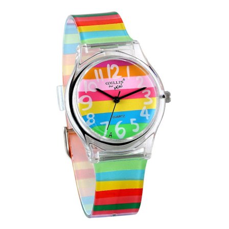 2023 Kid Watches For Ages 6-16 Children Little Girls Quartz Watch Cute Colorful Rainbow First Time Teacher Easy Read Wrist Watches