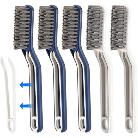 5 stk. Multifunktionel gulvfugebørste til bad, 2 i 1 gulvrengøringsbørste med klemmer, sprækkebørste badeværelsesrengøringsværktøj hård børste til bad