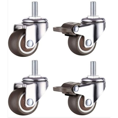 Sarja, jossa 4 pientä huonekalupyörää - 25 mm - Pehmeää TPE-kumia - M6 x