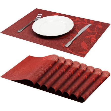 Sæt med 8 Placemats Skridsikre Vaskbare PVC Varmebestandige Borddækkeservietter til Spisebord Rød 45×30 cm