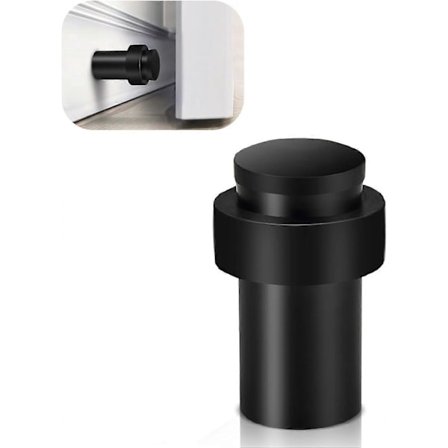 Dørstoppere, dørstopper i rustfritt stål, gulvmontert, svart gulvdørstopper, veggbeskytter med lyddempende gummistøtfanger, 1 pakke