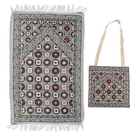 Muslimsk Teppe Bomullsgarn Pilegrimsreise Teppe Islamsk Bønnematte med Veske Bønneundervisningsmateriell