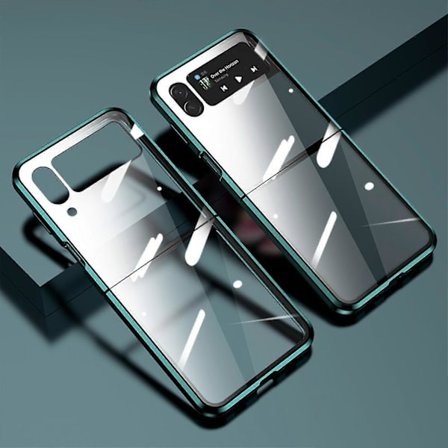 Magnetiskt Skal Kompatibelt Med Galaxy Z Flip 3, Dubbelsidigt Härdat Glas Skyddande Omslag Med Säkerhetslås
