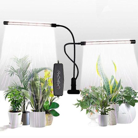 Växtlampa 40W LED Växtljus 2 Huvuden Växtlampa Inomhusväxter Grow Lampa med Timer
