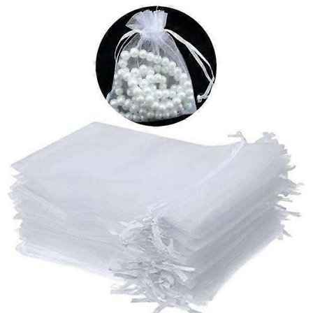 100 Organzapåsar, 9 x 7 cm - Handsydda Vita