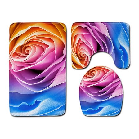 3 stk. Skridsikker Badeværelsesmåtte Bademåtte Kontur Toiletsæde Låg Dæk Sæt Hjem Badeværelse