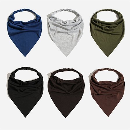 (Sett A) 6-pakning dame skjerf pannebånd - Elastisk stort bohemsk trekantpannebånd med klips, sklisikkert ensfarget hårskjerf for T