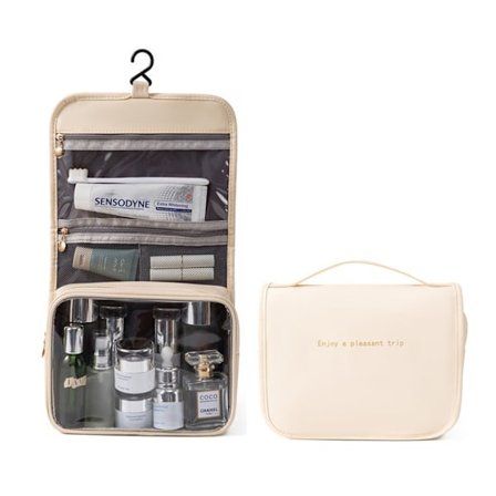 Hängande Toalettväska med Handtag, Kosmetikorganisatör för Resor, Beige Beige