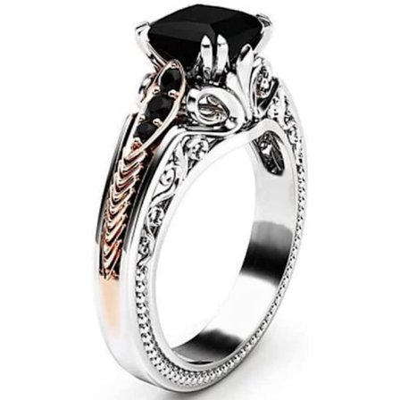 Evig 925 Sterling Sølv Sort Turmalin Ring Cocktail Ring Firkant Slibet Diamant Ring Kvinde Retro Diamant Ring Størrelse 6