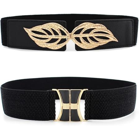 Bred elastisk bälte dam 2 delar dam svart vintage stretch retro mode cinch för damer, svart