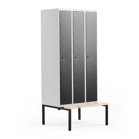 Kleiderspind CLASSIC mit Sitzbank, 3 Module, 2120 x 900 x 550 mm, schwarz