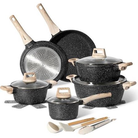 JUST PERFECTO Induktionskokkärl - set kastruller med glaslock - kastrull med helt eld - non-stick stekpanna