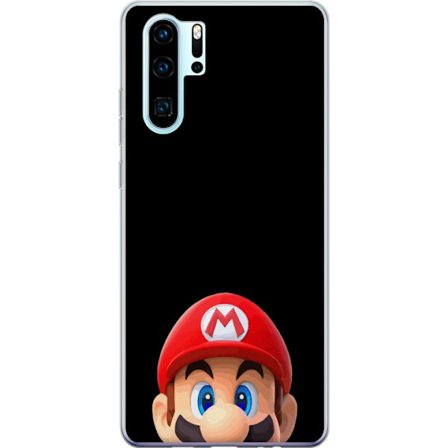 Kompatibel Mobilcover til Huawei Huawei P30 Pro Mario portræt med ikonisk rød kasket mod sort baggrund minimalistisk gaming motiv perfekt til Ninten