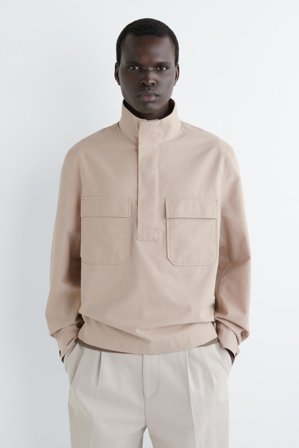 COS Cotton-Twill Half-Zip Overshirt in Beige - Men