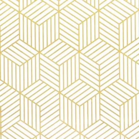 Kultainen kuusikulmio geometrinen raidallinen itseliimautuva tapetti - 45 x 500 cm - Kulta ja valkoinen - Huonekaluille - Joulukäärepaperi