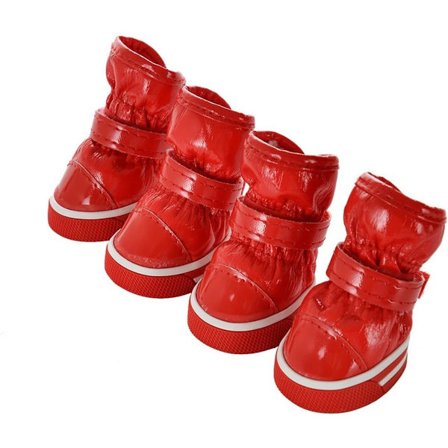 Hundestøvler - 4-par pakke - Hundestøvler med poteovertræk - Vandtætte - Justerbare - Rød #2 - Snedstøvler til kæledyr - Små hunde - Hvalpestøvler