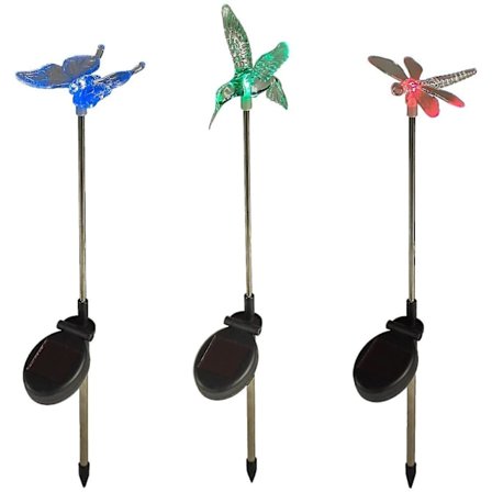 3 väriä vaihtavaa sudenkorento-, perhonen- ja kolibri-aurinkokennovaloa
