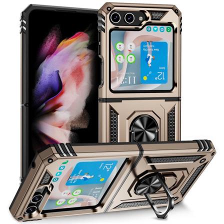 SKALO Samsung Z Flip5 Armor Hybridi metallirengas kuori - Kulta Gold