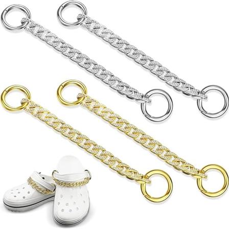 4-delad kristallsko-prydnadskedja i metall - kedjeprydnad för skor - accessoarer D