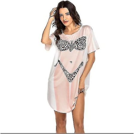 Kvinnors Bikini Shirt Cover Up Kortärmad Söt Bikini Print Cover-up Baggy T-Shirt Klänning Kul Slitage