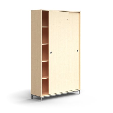 Schiebetürenschrank QBUS, abschließbar, 2020x1200x400 mm, Silber, Birke