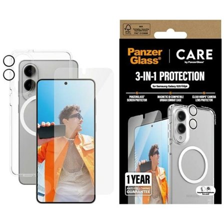 CARE by PanzerGlass Flagship 3in1 Kotelo+Lasi+Objektiivi Samsung Galaxy S25 Edge - läpinäkyvää