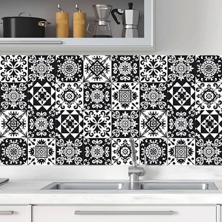 20 Svartvita Kakeldekaler (15 cm x 15 cm, 6 x 6 tum)