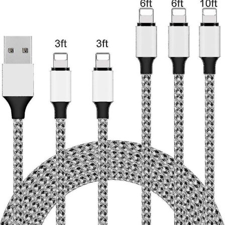 5-pakning iPhone-lader Lightning-kabel 10ft1 6ft2 3ft2 Flettet iPhone-kabel Data Synkroniseringsoverføringskabel C Ty
