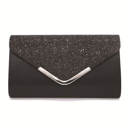 (Svart) Glittrande Kvälls Kuvert Clutch Axelväska Kedja Bröllop Brud Clutch Plånbok