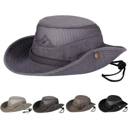 Solhatt for menn og kvinner, fiskehatt UPF 50 bredbrem bøttehatt safari booniehatt Grey