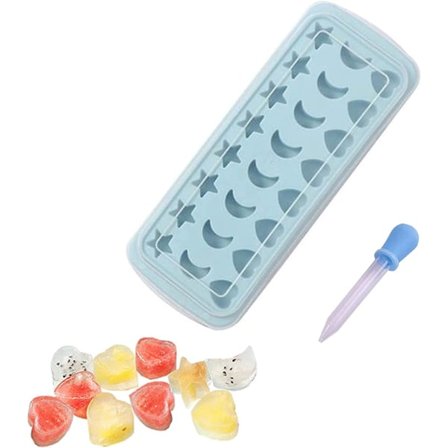 Stjerneform for isbitbrett, hjerteform, silikonform for whisky, isballmaskin, isbitform med lokk og tilfeldig fargedråpe, blå isform