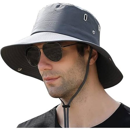 Mørkegrå sommerhat til mænd med bred skygge - solhat til kvinder til vandreture og fiskeri