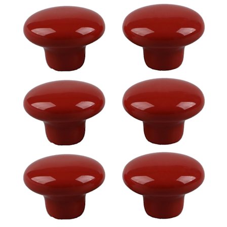 6 stk Røde Runde Keramiske Skabslåger Knapper Skuffe Skab Træk Håndtag S