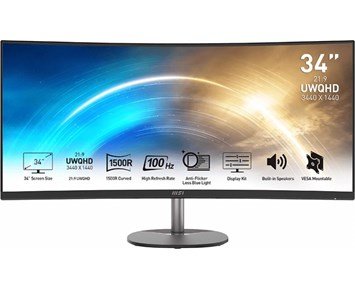 MSI PRO MP341CQ - Stor 34 tum UWQHD-skärm med 100 Hz uppdateringsfrekvens