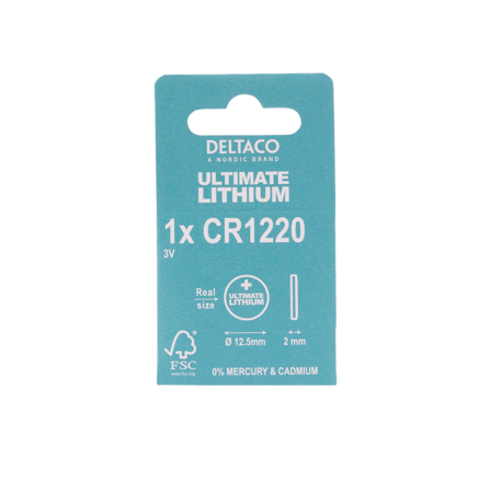 Deltaco Ultimate Lithium, 3V, CR1220 button cell, 1-pk