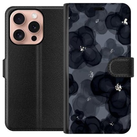 Yhteensopiva Lompakkokotelo Apple Apple iPhone 16 Pro Abstrakti tummanvärisellä kukkakuviolla, jossa on elegantti ja dramaattinen tunnelma