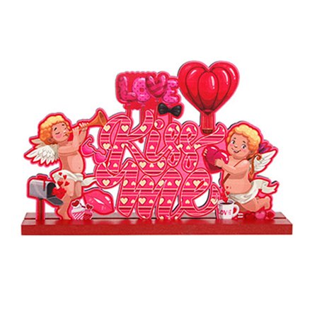 Valentinsdagshåndværk i træ, skrivebordsornament, Amor-hjerte, romantisk dekoration