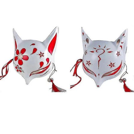 Kitsune Revemasker for Cosplay Japansk Kabuki Tradisjonell Halloweenfest Kostymetilbehør med Justerbart Bandasje